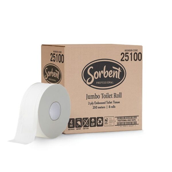 Sorbent Professional 25100 Jumbo Roll Toilet Tissue Embossed 2ply 250m